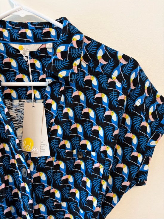 Boden Dresses & Skirts - BODEN Thomasina Tie Waist Midi Shirt Dress Toucan Print Women's Size 4R Cotton